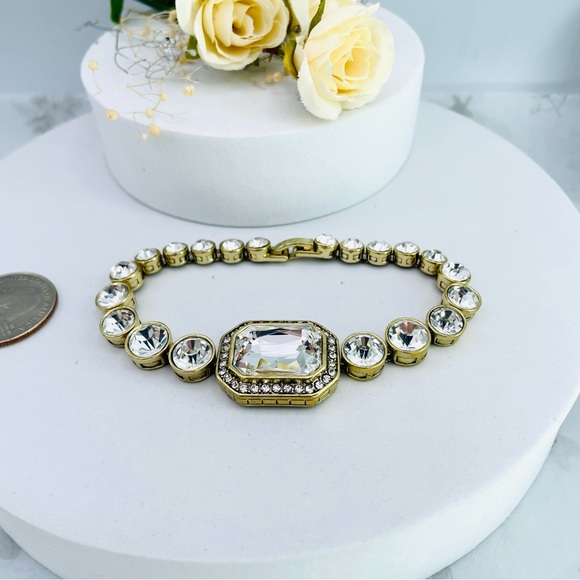 Heidi Daus Antique Matte Gold Plated Clear Crystal Bracelet - Picture 2 of 5